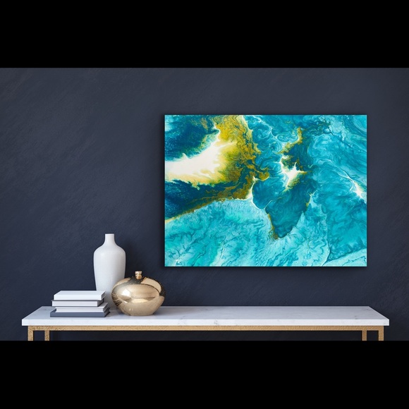 Other - Turquoise Heaven - Coastal Fluid Art painting 16x20